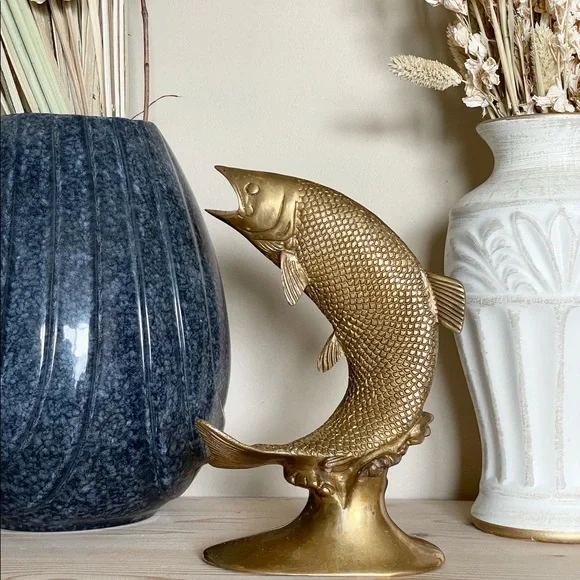 SOLD Brass Fish Rising Statue - Picture 2 of 3
